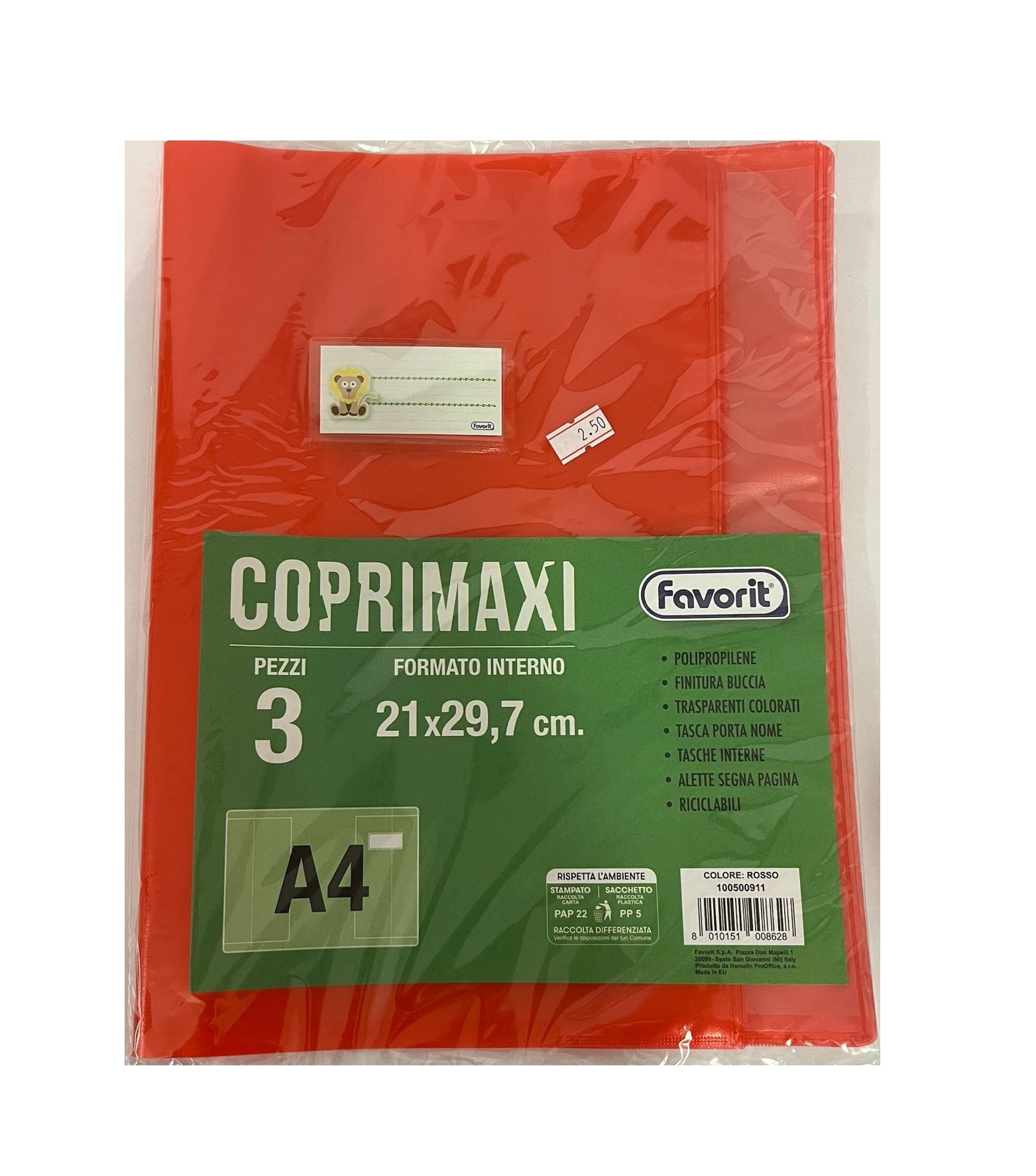 Set 3pz Coprimaxi Copertina Quaderno A4 Rosso Trasparente con