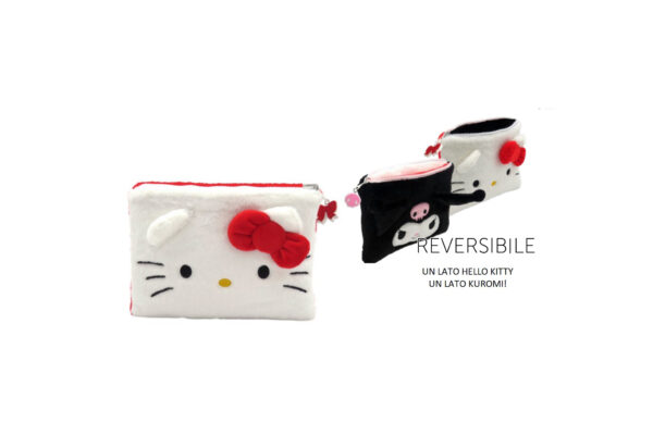 HELLO KITTY Kuromi Trousse Astuccio Reversibile in peluche 24x19cm